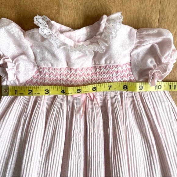 Smocked  Pink Lace Kids Dress vintage 18-24mo - Picture 6 of 11